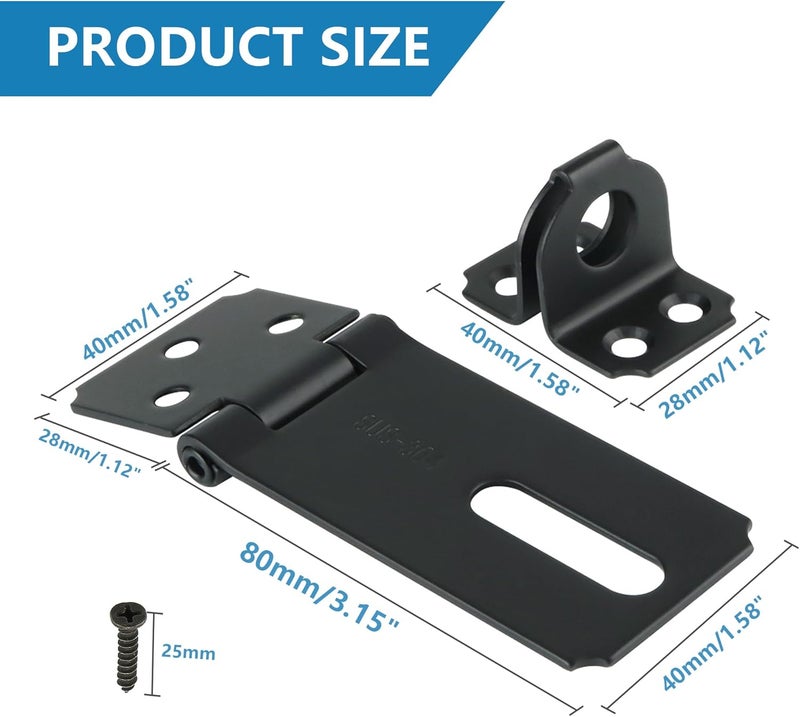 Mooche Door Lock Hasp Latch, Thicked SUS304 Stainless Steel Security Packlock Clasp Hasp Lock Latch for for Interior Door Front Door Toilet Door Barn Door Fence Door Garage Door Pet Room (Black, 3.15 Inch) - Image 2